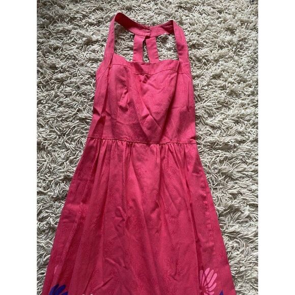 Vintage Carroll Reed Dress Pink Fit And Flare Shell Tropical Flower Floral 6 - Picture 2 of 13